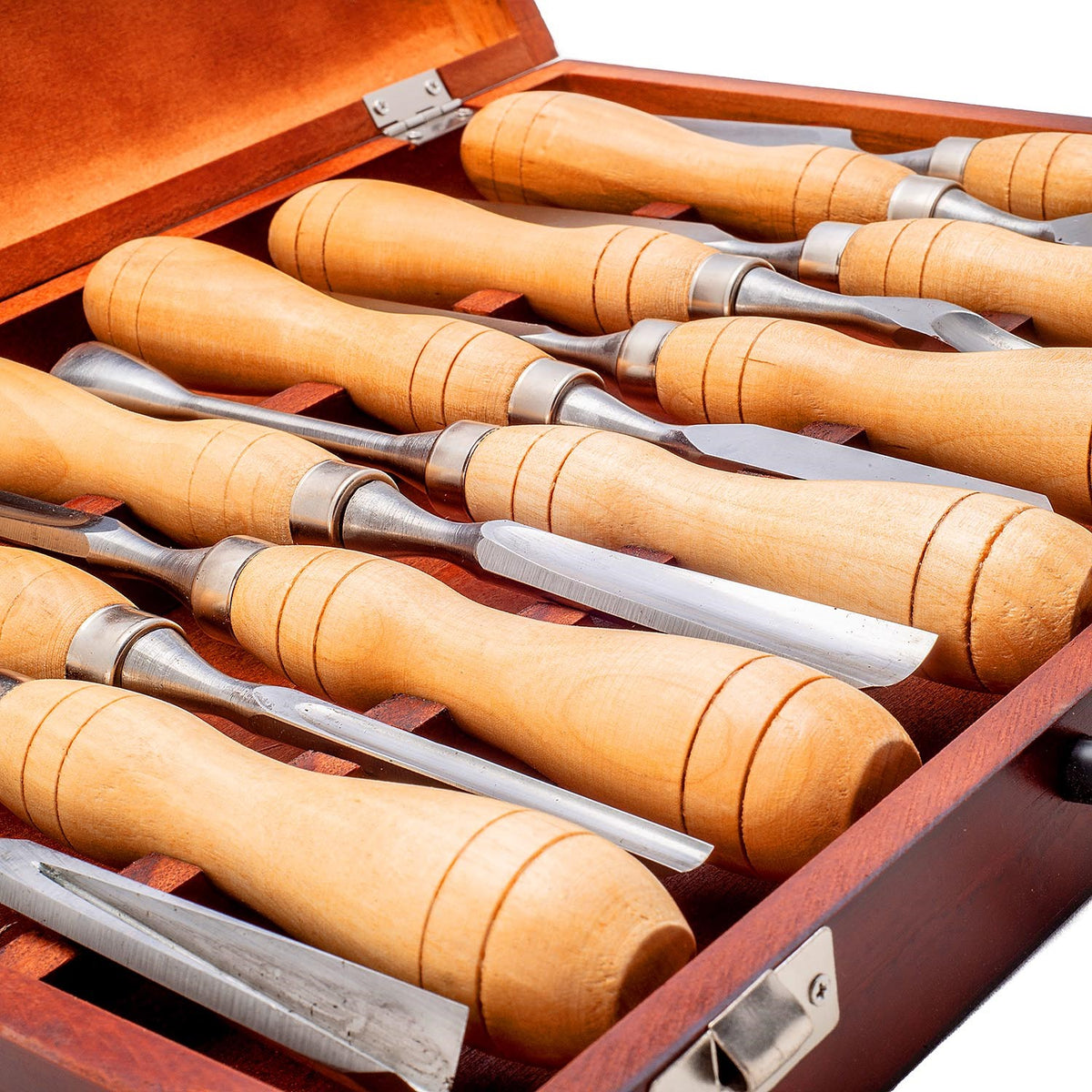Baladonia Wood Carving Tools Starter Set of 12 in wooden storage case, ideal for beginners