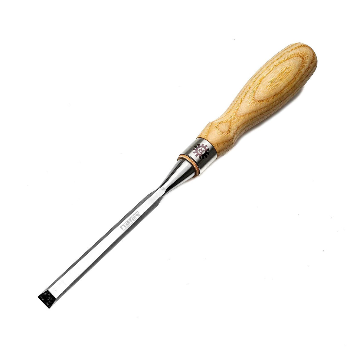 Narex Set of 5 Cryogenic Steel Cabinet Chisels Bevel Edge in Wooden Case, angled view in wooden case