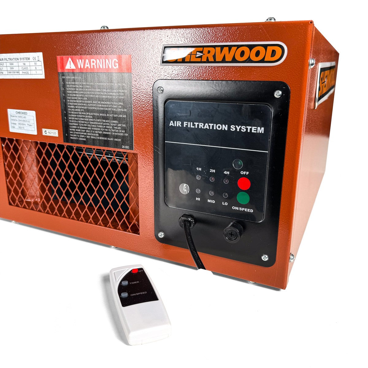 Sherwood 400CFM Room Cleaner Air Purifier Workshop Air Filtration in use on workshop bench