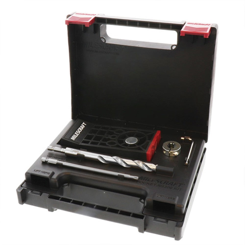 Milescraft PocketJig300 HD portable clamp-on joinery jig in use on a wooden board