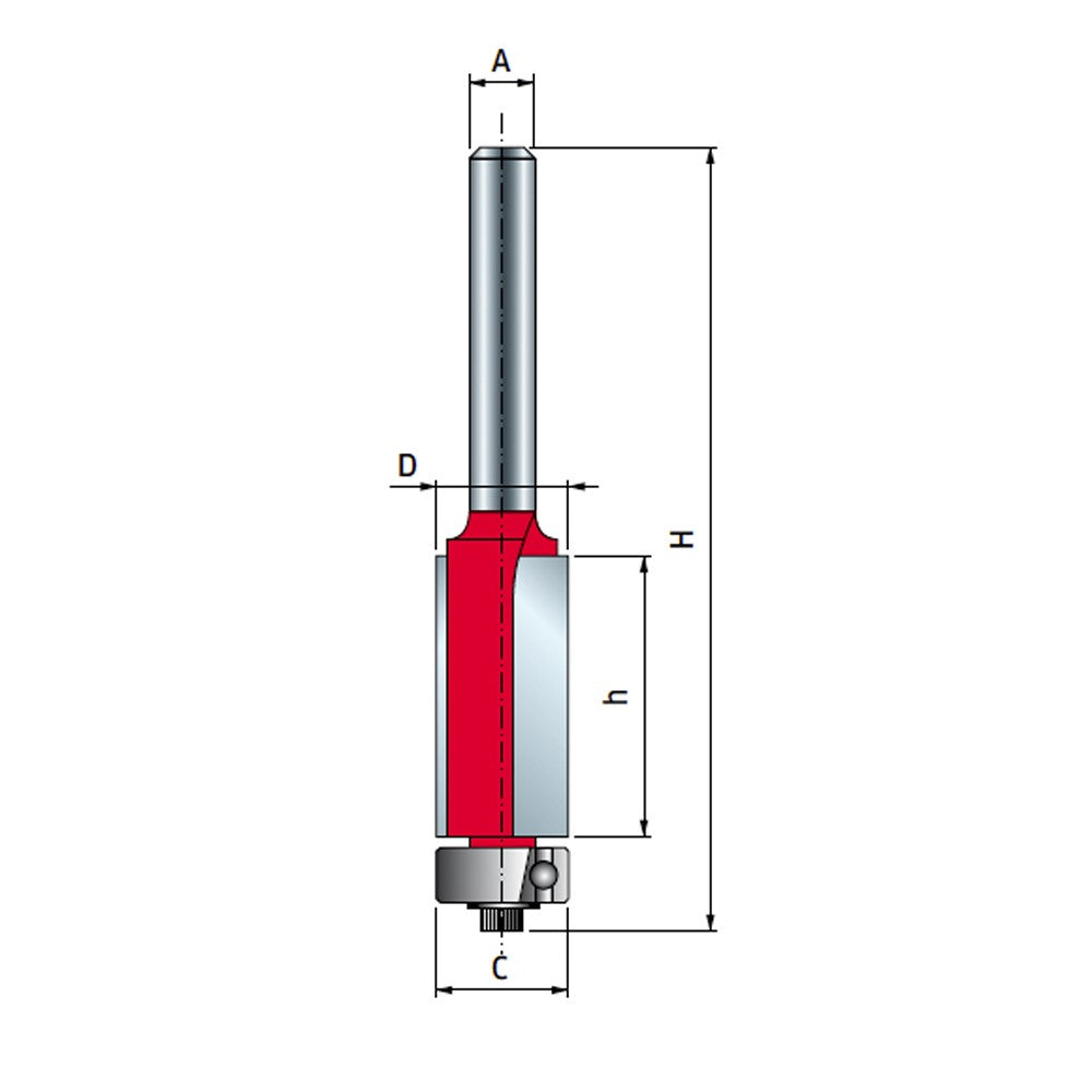 Freud Flush Trim Router Bit 12.7mm Diameter 1/4in Shank in action on woodwork