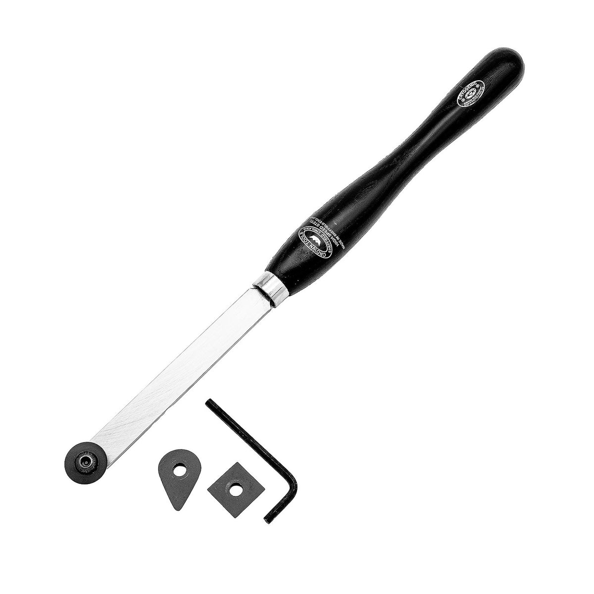 Crown Scraper Multi-Tip Set M2 Cryogenic Steel Woodturning Tool showing round, square & teardrop cutters