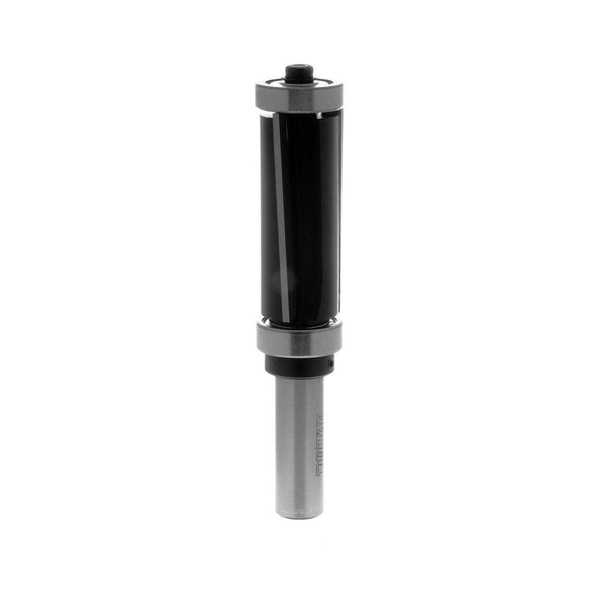 Torquata Set of 5 Flush Trim Router Bits in Storage Box, various shank sizes, angled view