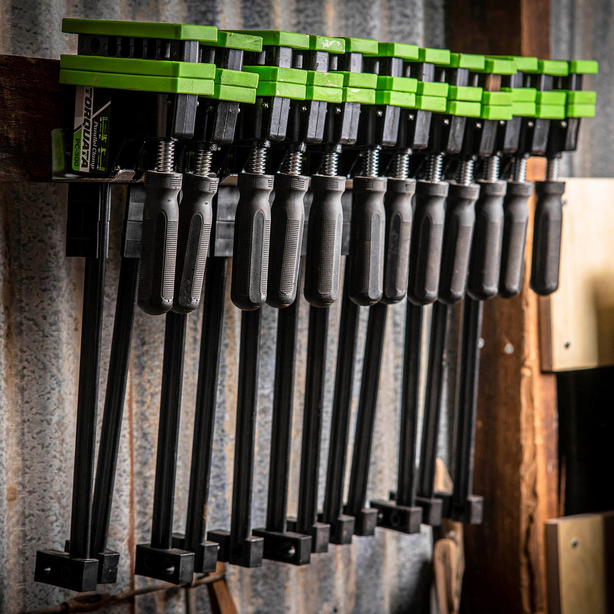 Torquata Steel Clamp Rack Wall Mounted Holds 12 Parallel Clamps - Organized storage solution for woodworking clamps