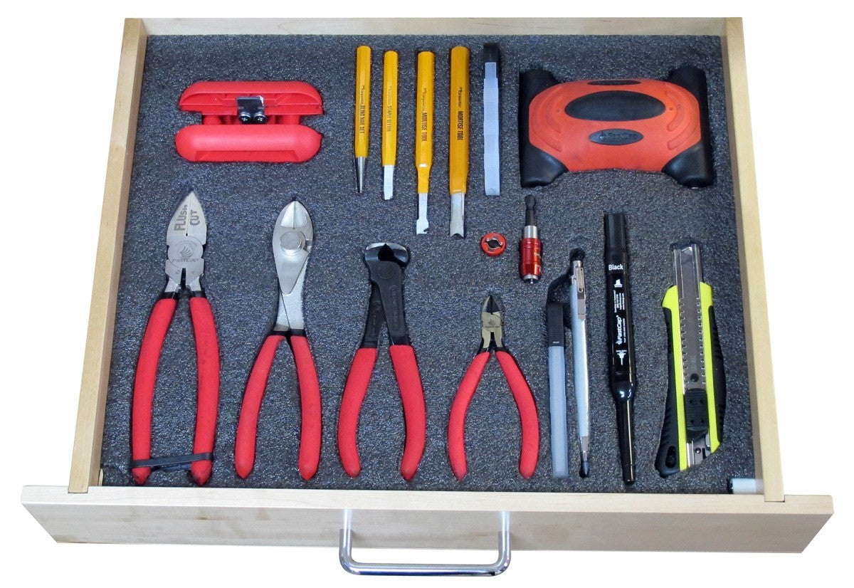 Fastcap Kaizen Foam Grey on Red 30 x 1220 x 610mm Organisational Insert in workspace