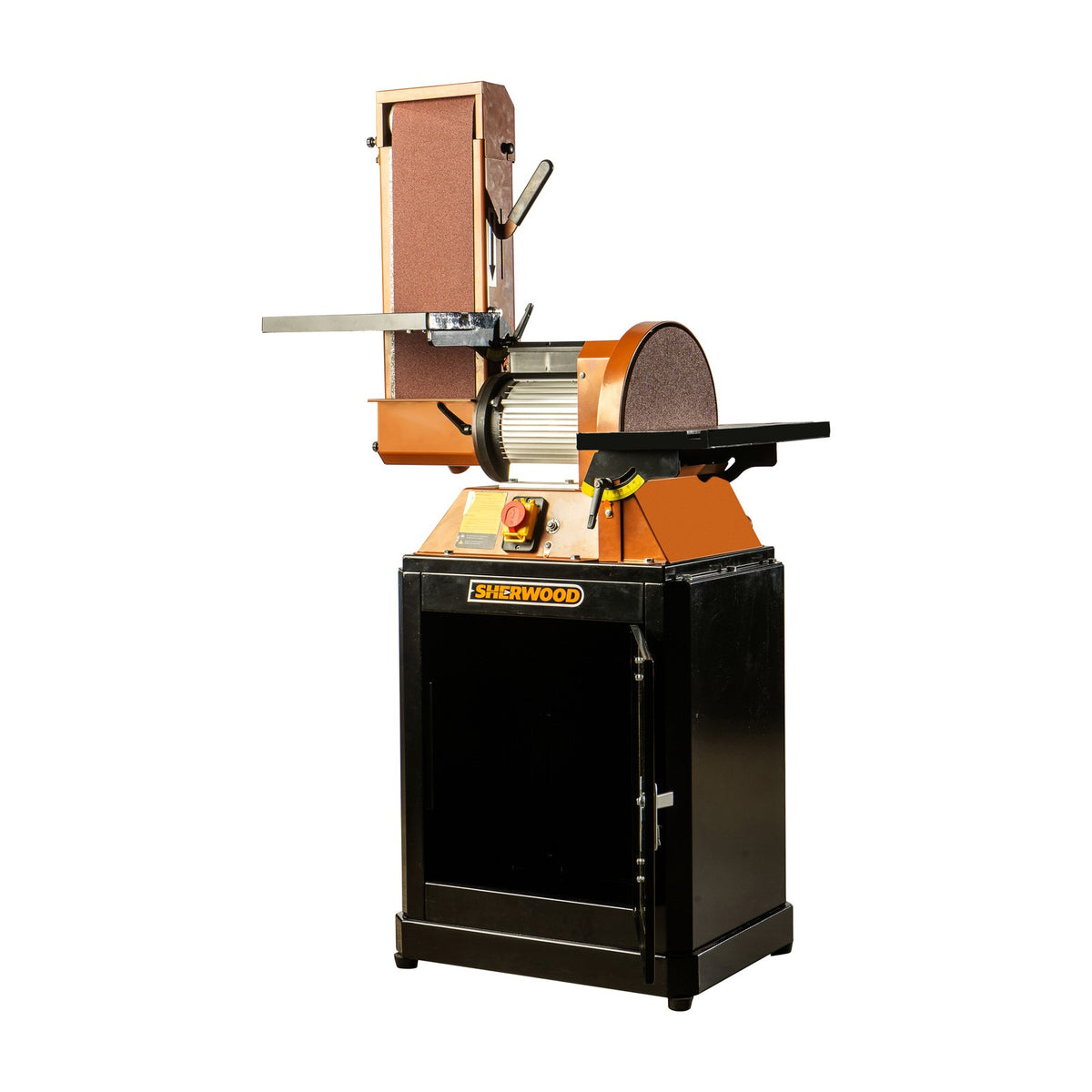 Sherwood 6 x 12in Belt and Disc Sander on Cabinet Stand in Workshop Setting