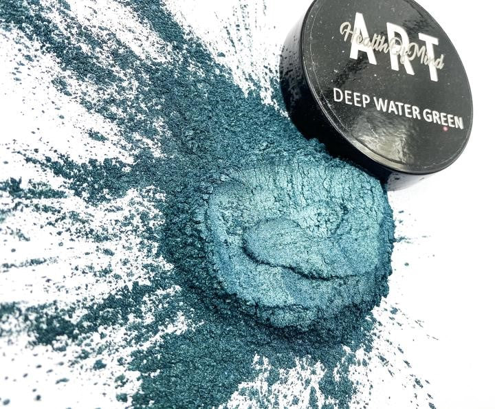 Health of Mind Art Deep Water Green 50g Pearlescent Pigment Mica Powder for Epoxy Resin, close-up view
