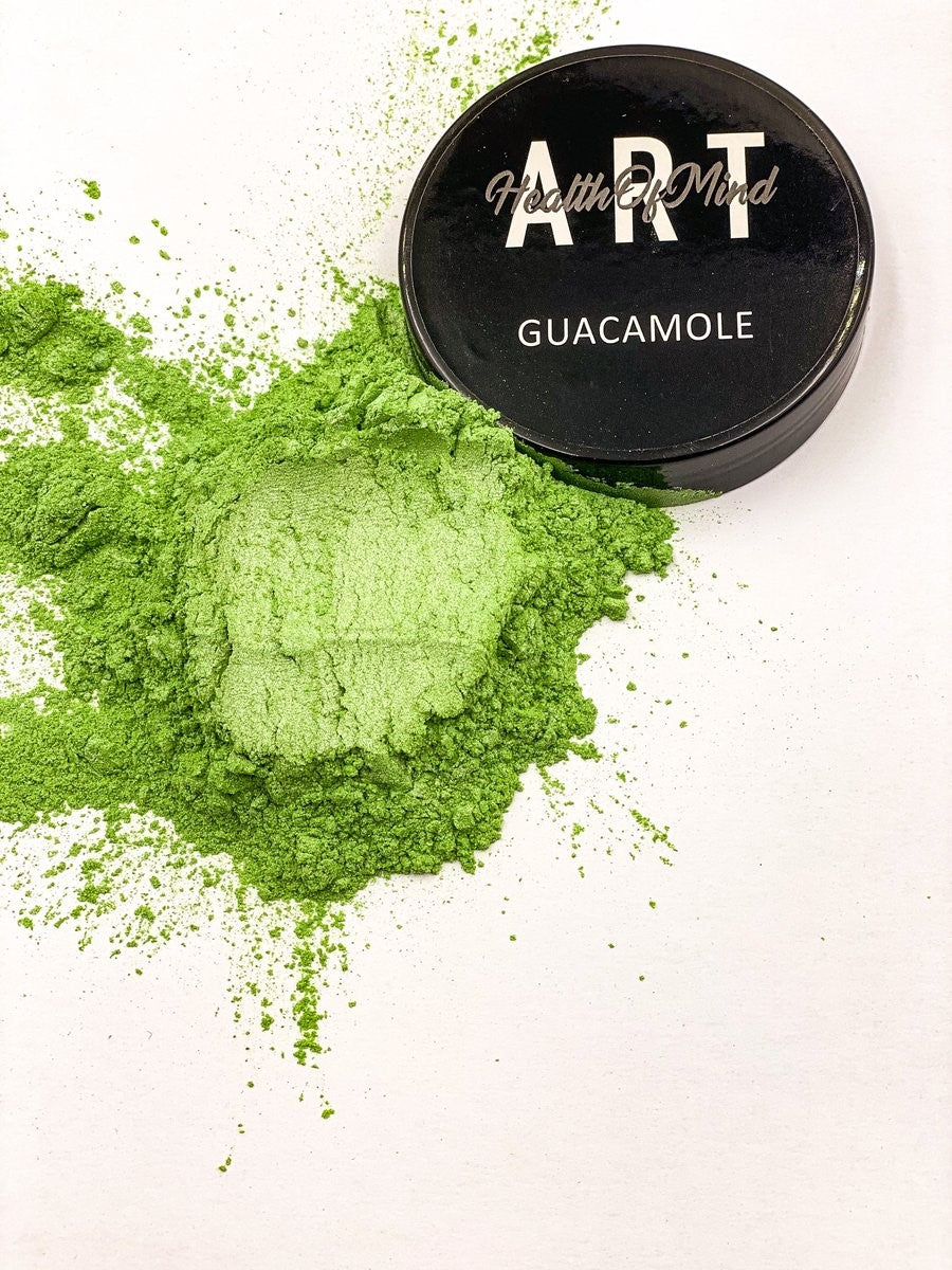 Health of Mind Art Guacamole 50g Pearlescent Mica Powder for Resin - Shimmery green pigment for epoxy crafts