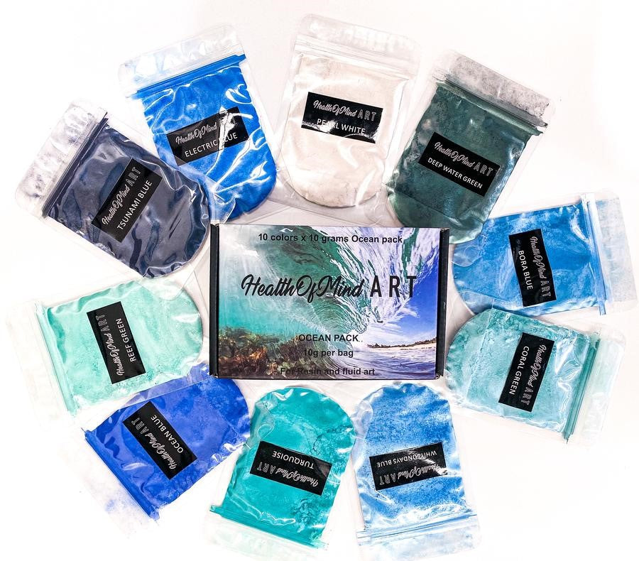 Assorted Ocean Pearlescent Mica Powders for Epoxy Resin - 10g Bags - Health of Mind Art