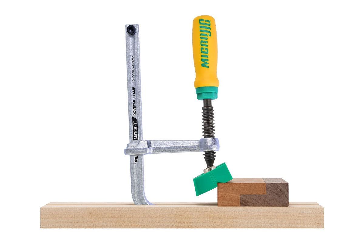 MicroJig X-Pad Clamp Cap on Dovetail Clamp in Half-Lap Position