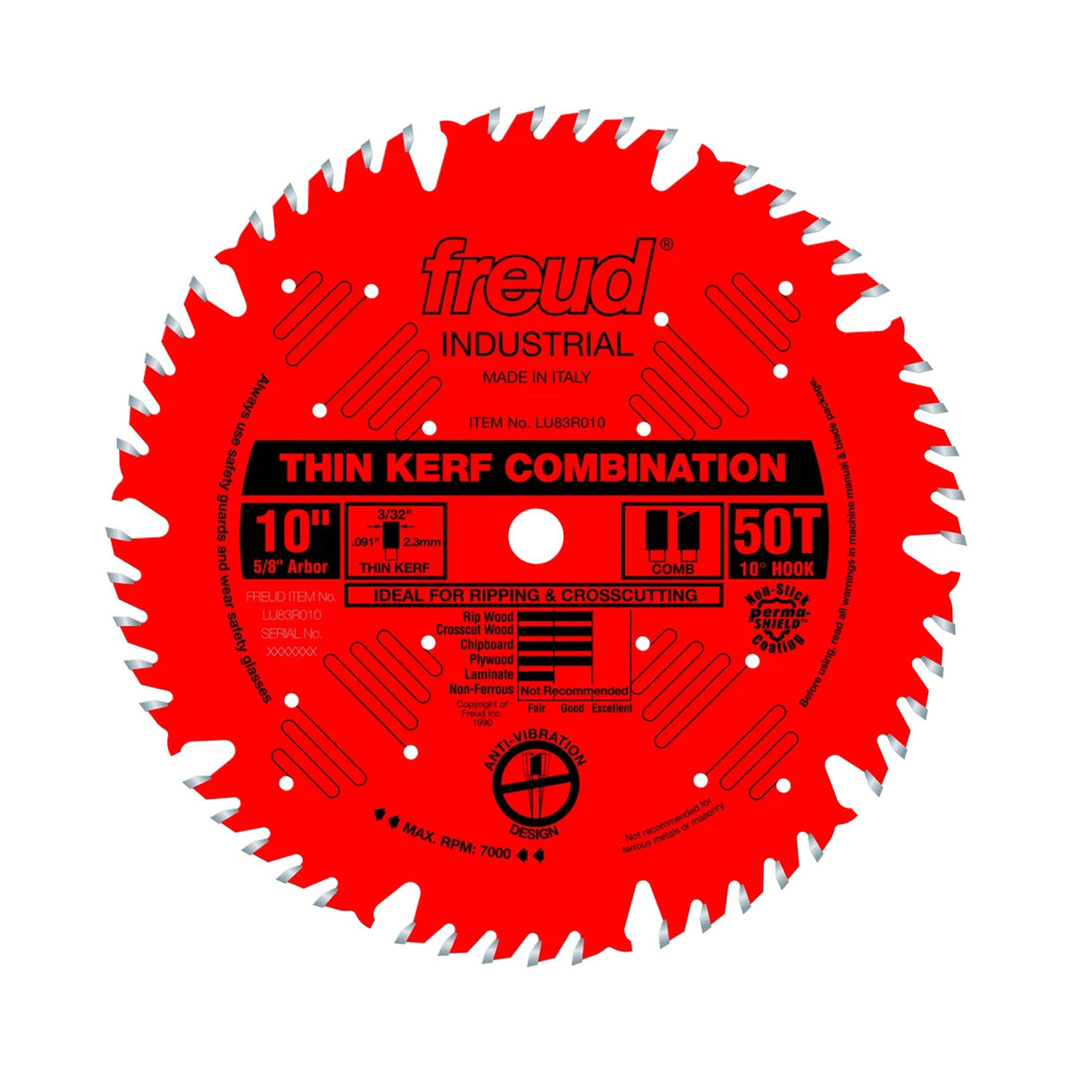Freud 254mm Combination Circular Saw Blade with 50 Teeth, ideal for cross-cutting and rip-cutting tasks in woodworking