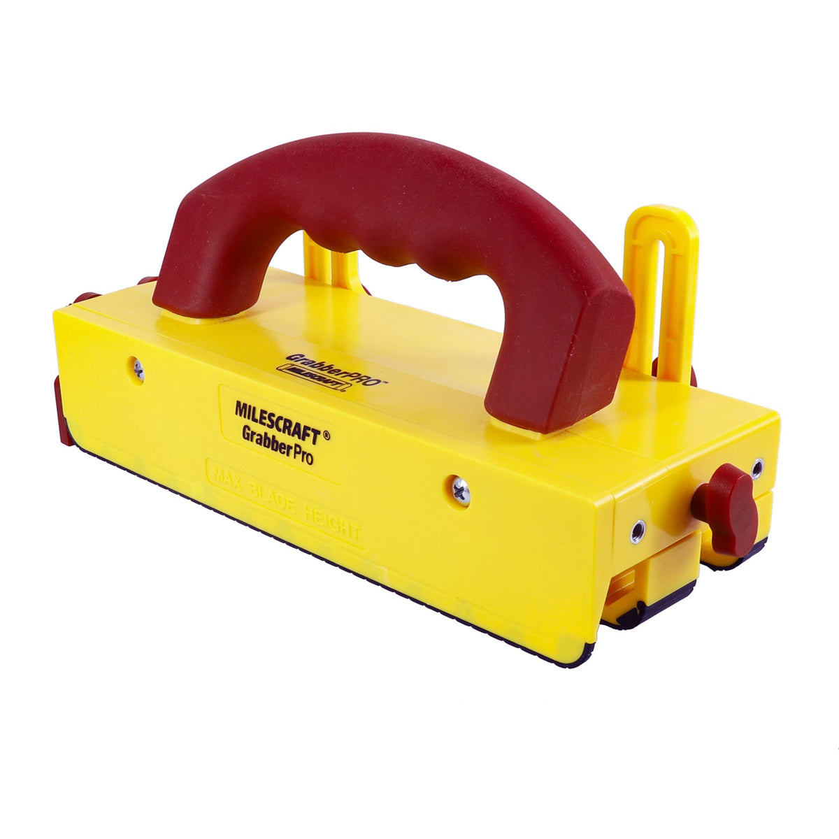 Milescraft GrabberPRO Push Block with adjustable settings on a woodcutting table saw