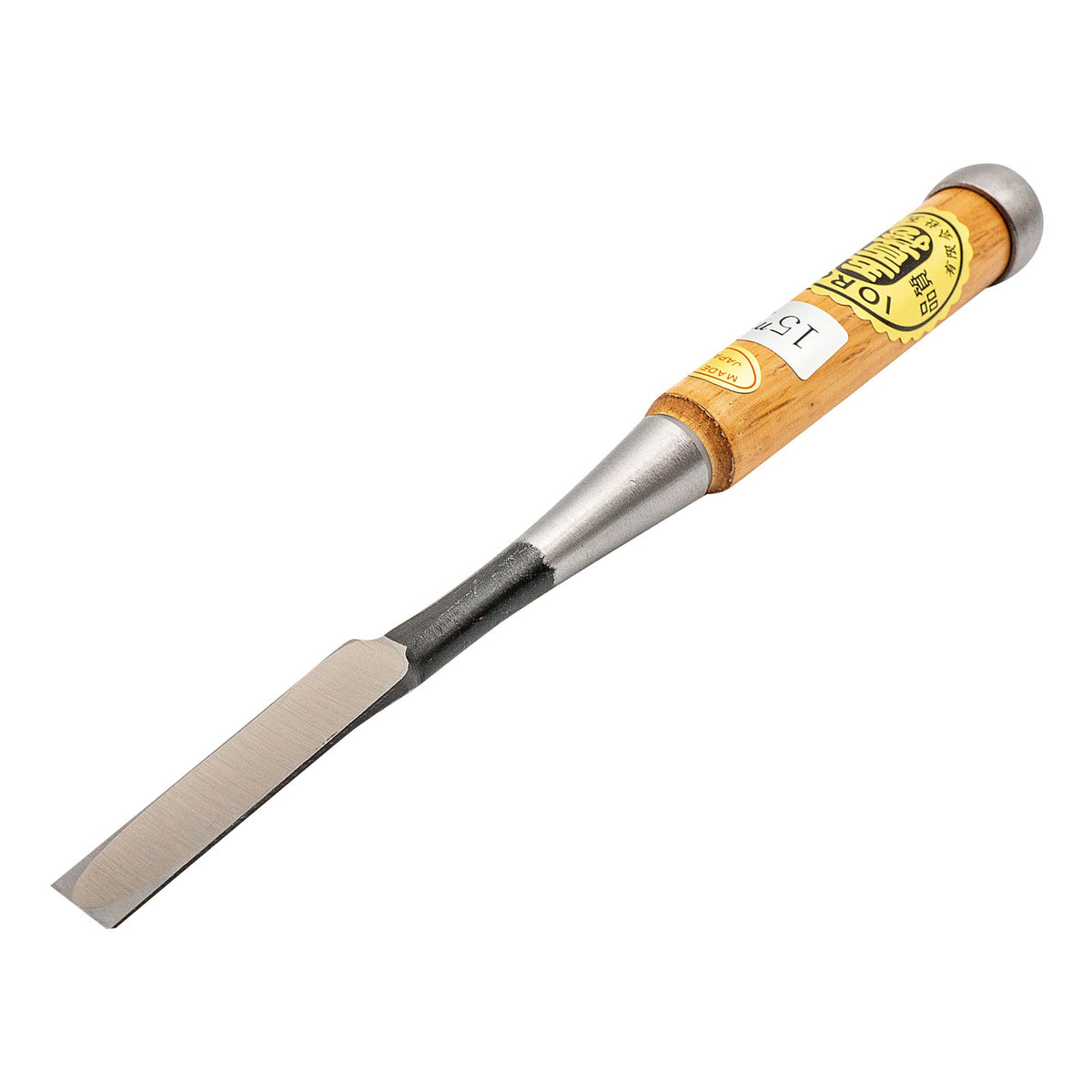 Japanese Umeki Oire Nomi Chisel 21mm with Red Oak Handle woodworking tool - angled view