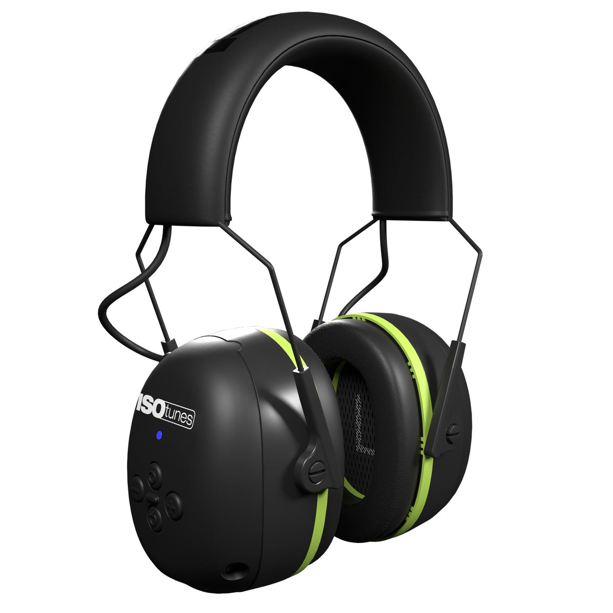 ISOtunes Air Defender Bluetooth Earmuffs in Black/Green, ideal for woodworkers in noisy workshops