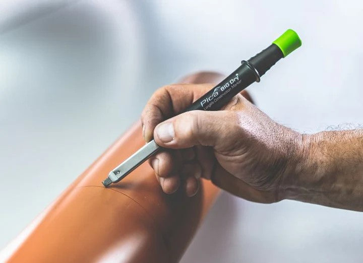 Pica Big Dry Automatic Long-life Construction Pencil Pacer in use for precision woodworking