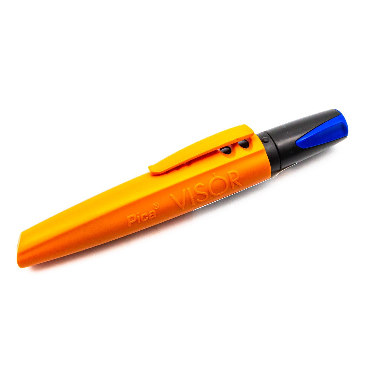 Pica Visor Industrial Blue Marking Crayon in use on wooden surface