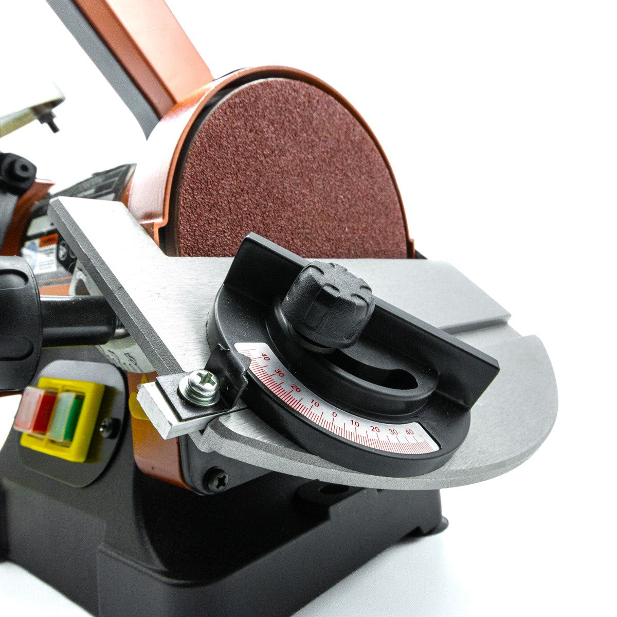Sherwood 1 x 5in Benchtop Vertical Belt and Disc Sander Linisher 250W in action with wooden workpiece