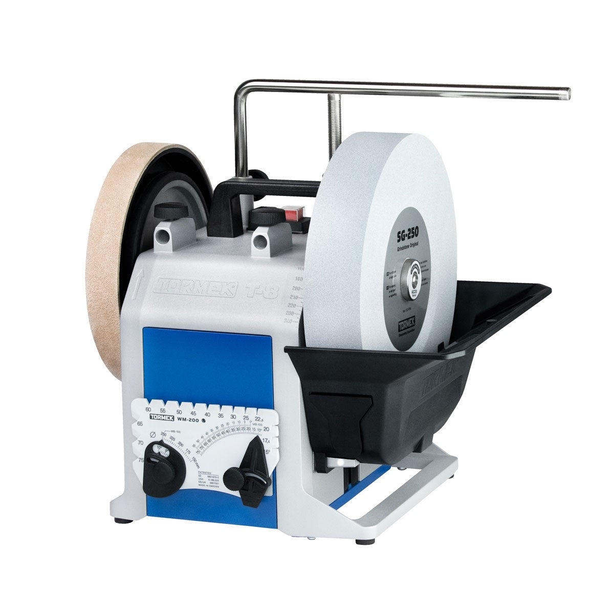 Tormek T-8 Wet Stone Grinder 250mm 200W for sharpening knives and tools, showing the precision Swedish craftsmanship