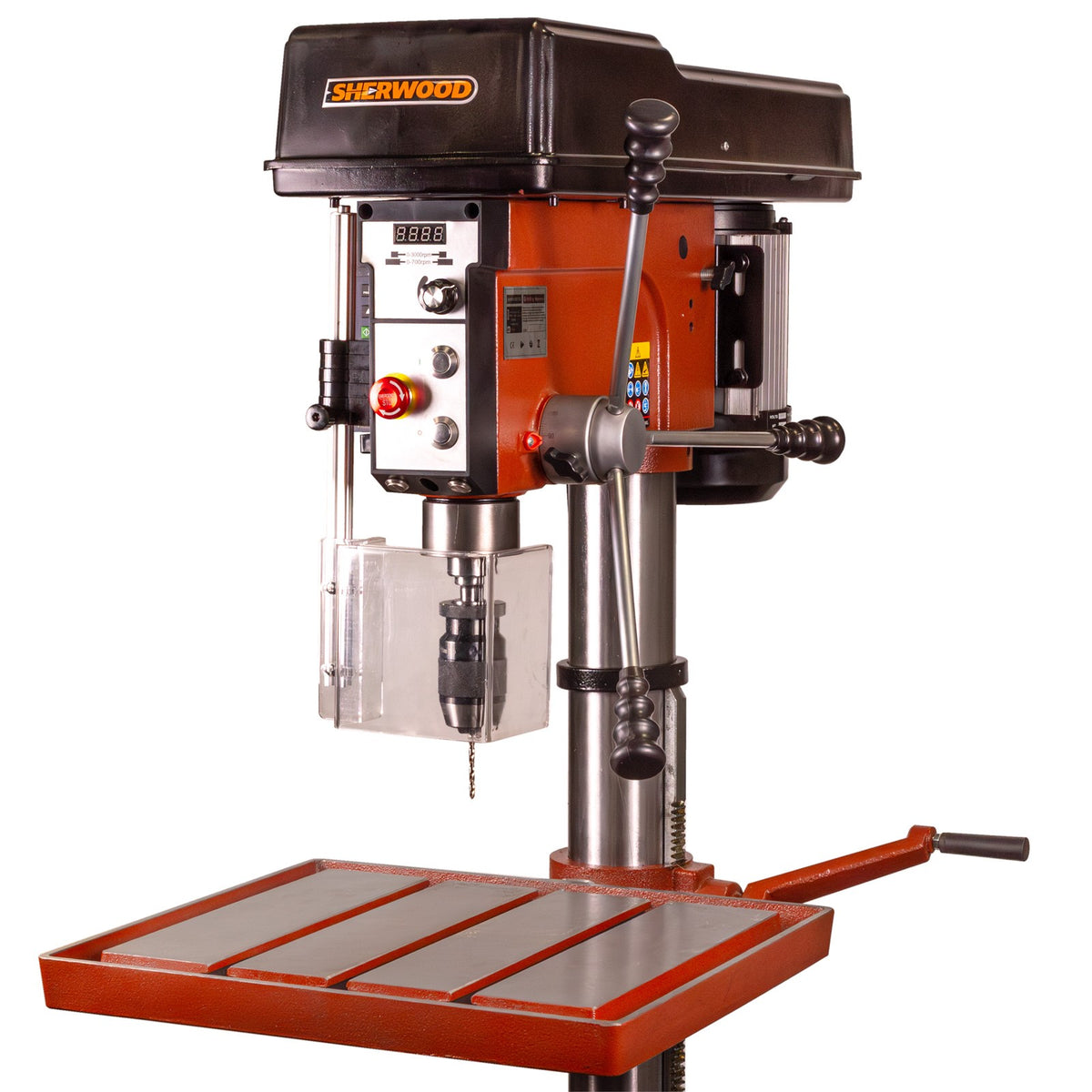 Sherwood EVS Pedestal Drill Press 1500W delivering precise and controlled drilling