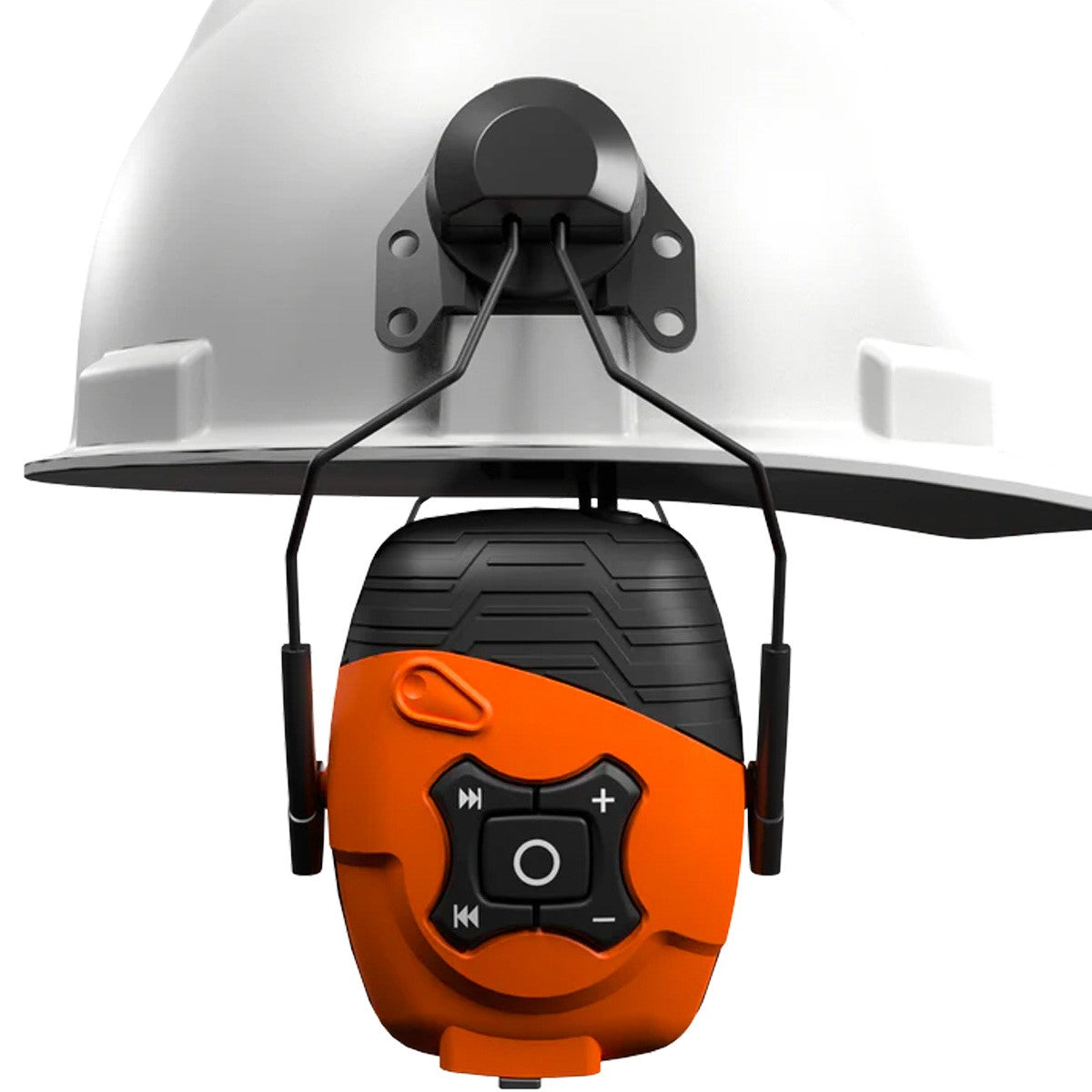 ISOtunes LINK 2.0 Bluetooth Helmet Mounted Earmuffs in black and orange - front view