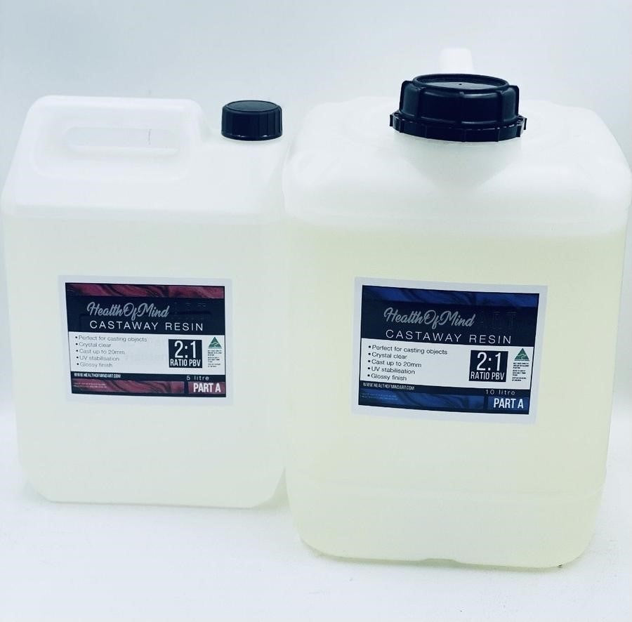 Clear art resin for thin casting by Health Of Mind Art. Suitable for artwork and pouring over art. Medium cure speed