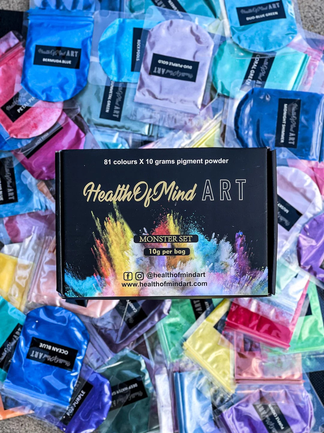 Health of Mind Art Mica Powders for Epoxy Resin - Assorted Colour Pack 81 x 10g Bags