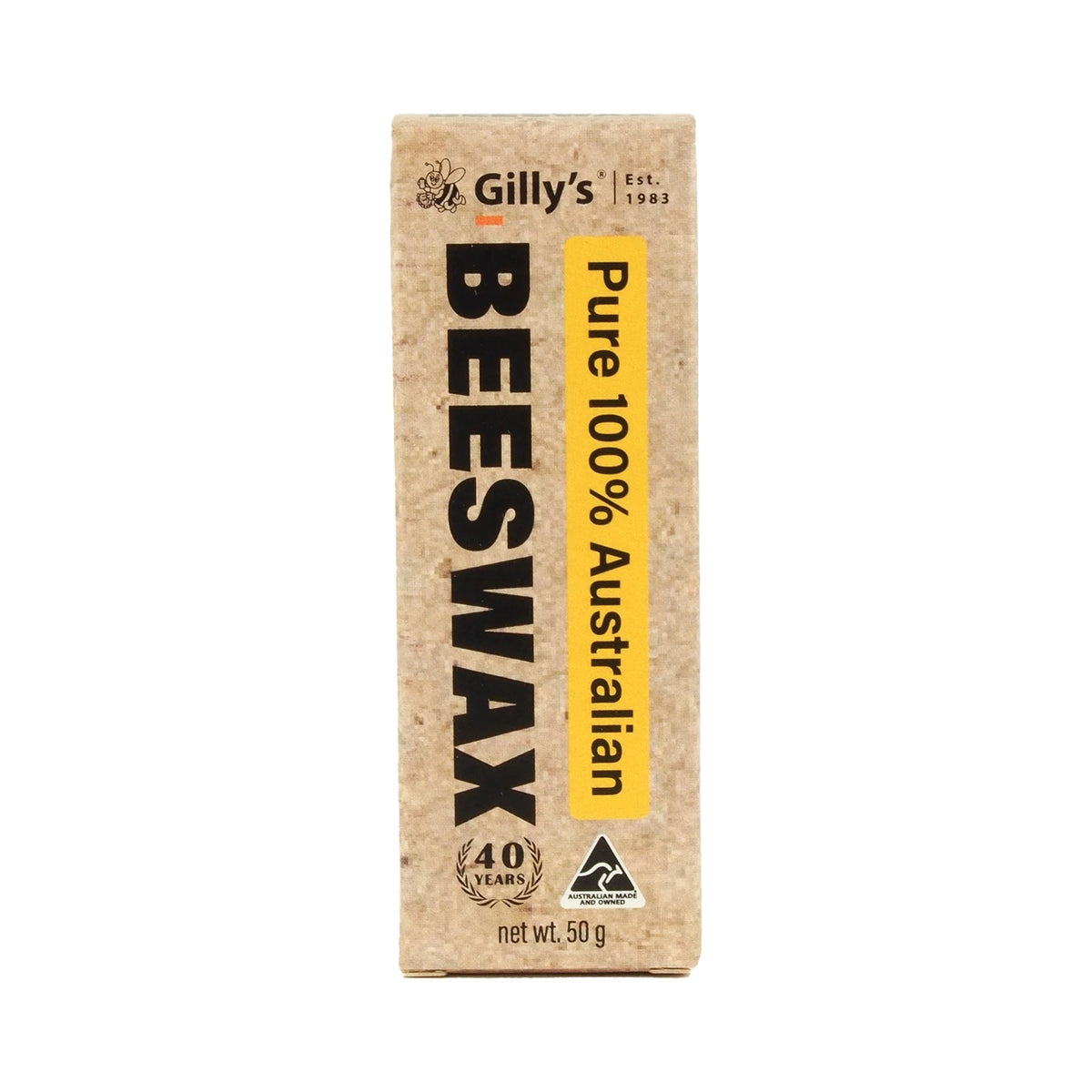 Gilly's Pure Beeswax Bar Food Safe 50g in wooden background