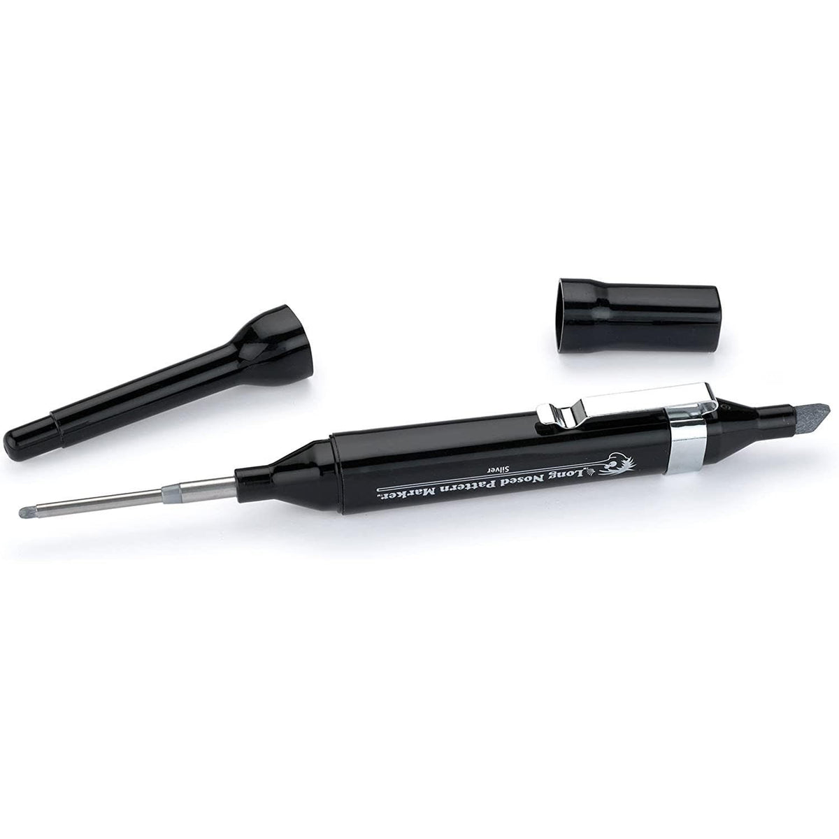 FastCap Long Nose Pattern Marker in Silver 3mm with 47mm reach and chisel point, perfect for woodworking on Kaizen Foam