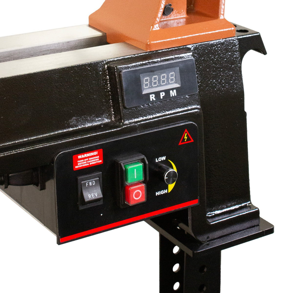 Sherwood Midi Wood Lathe 350mm Swing 750W 1HP Variable Speed with Bed Extension in action, showcasing smooth spindle turning