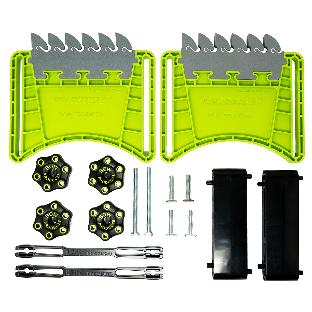 BOW Products FeatherDUO Stackable Featherboard Safety System Twin Pack - Side view, showing stacked featherboards on a table saw
