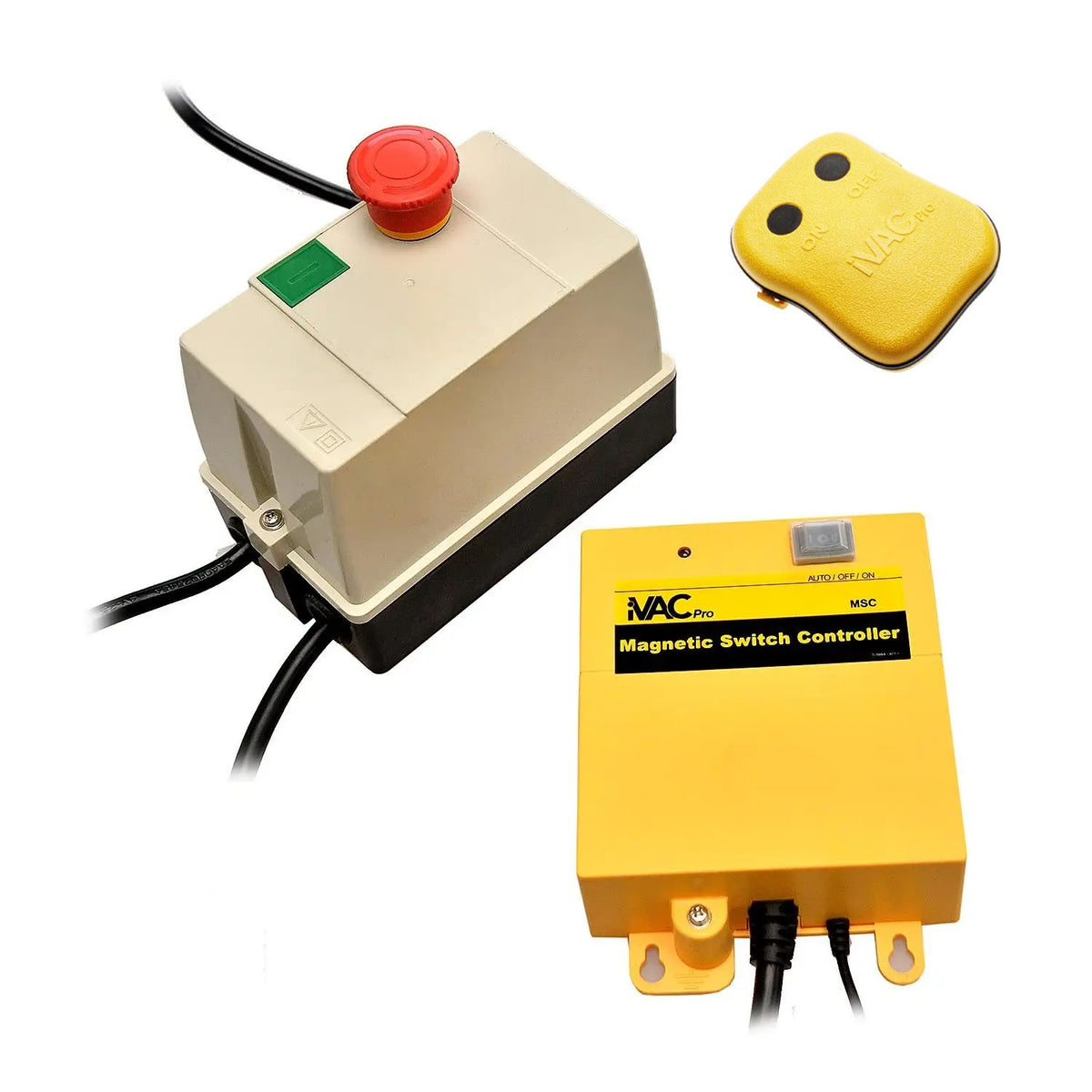 iVAC MSC Pro & Magnetic NVR Switch Combo & Remote for Automated Dust Control, product image showcasing the complete kit