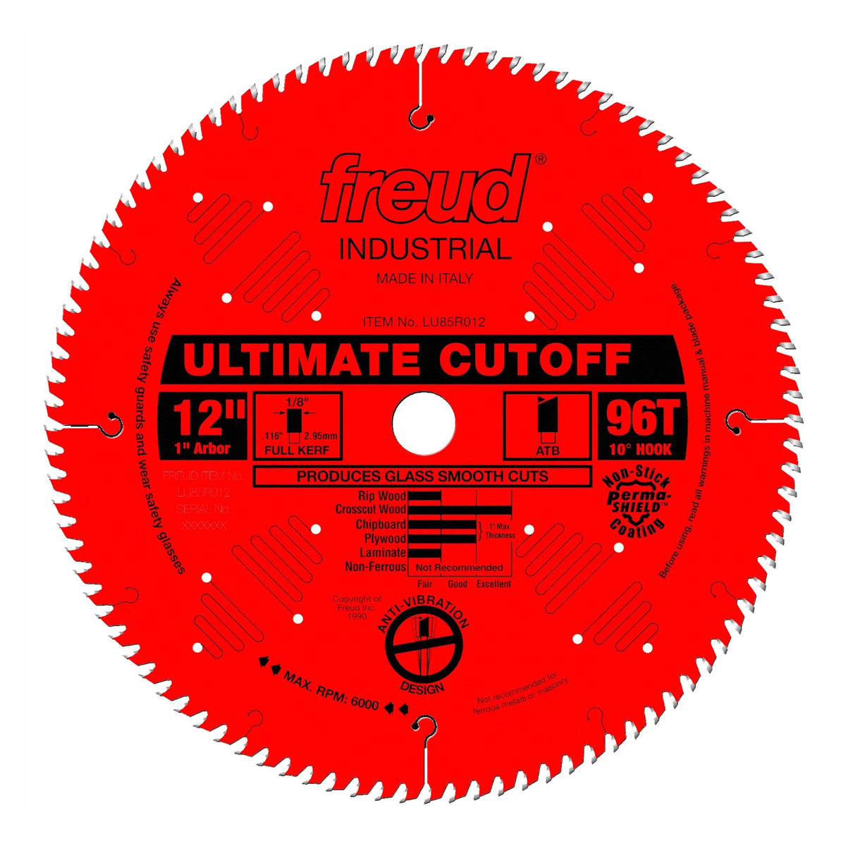 Freud Ultimate Cut Off Saw Blade, 305mm diameter, 25.4mm bore, ideal for crosscutting and mitering applications