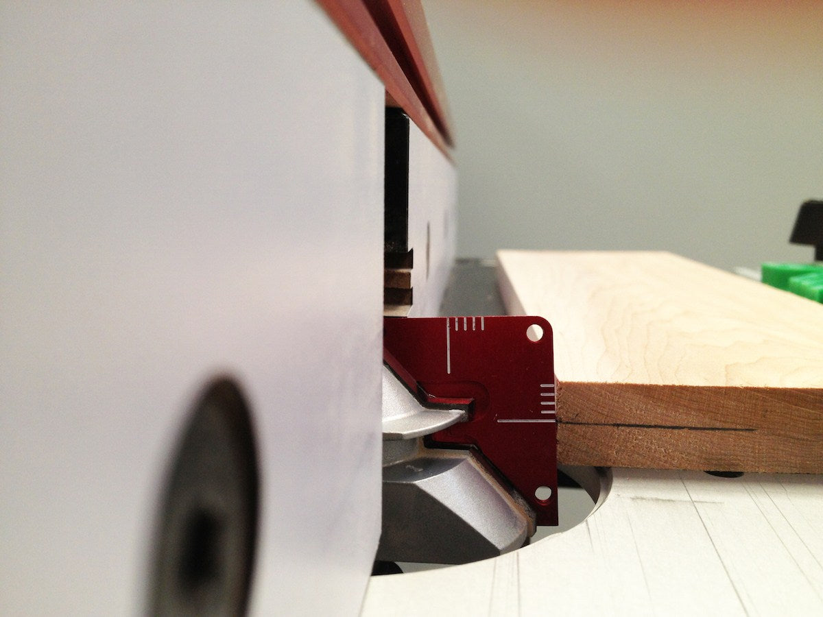 Infinity Setup Jig for Lock Mitre Router Bits Large, woodworking tool setup jig in use