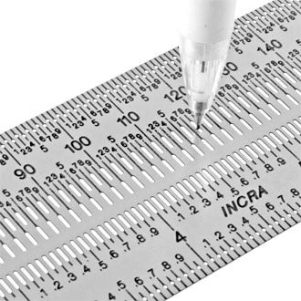 Incra Precision Marking Rule 250mm Metric & Imperial in use with 0.5mm mechanical pencil