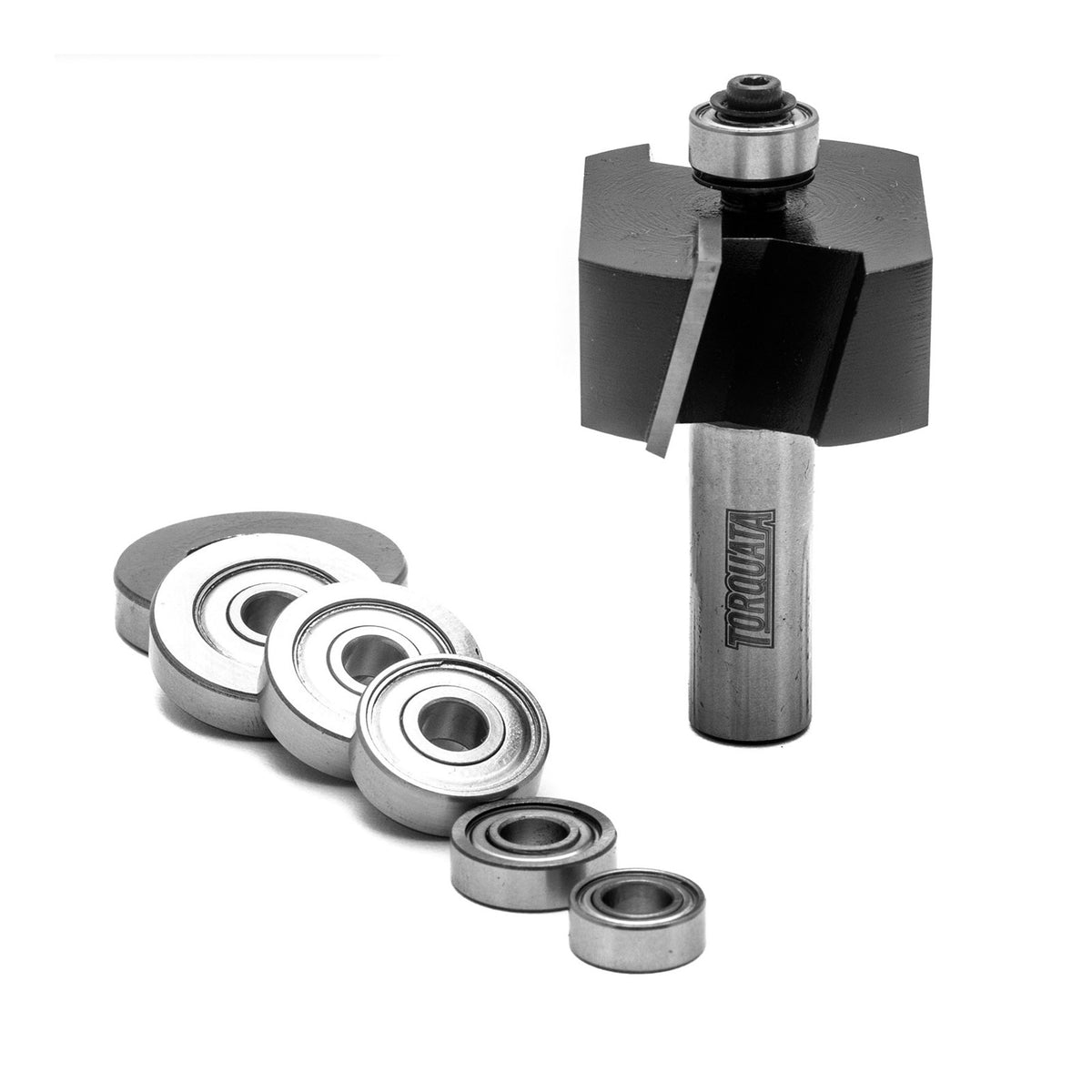 Torquata Rebate Router Bit Set with depth adjustment and 1/2in shank, ideal for woodworking projects
