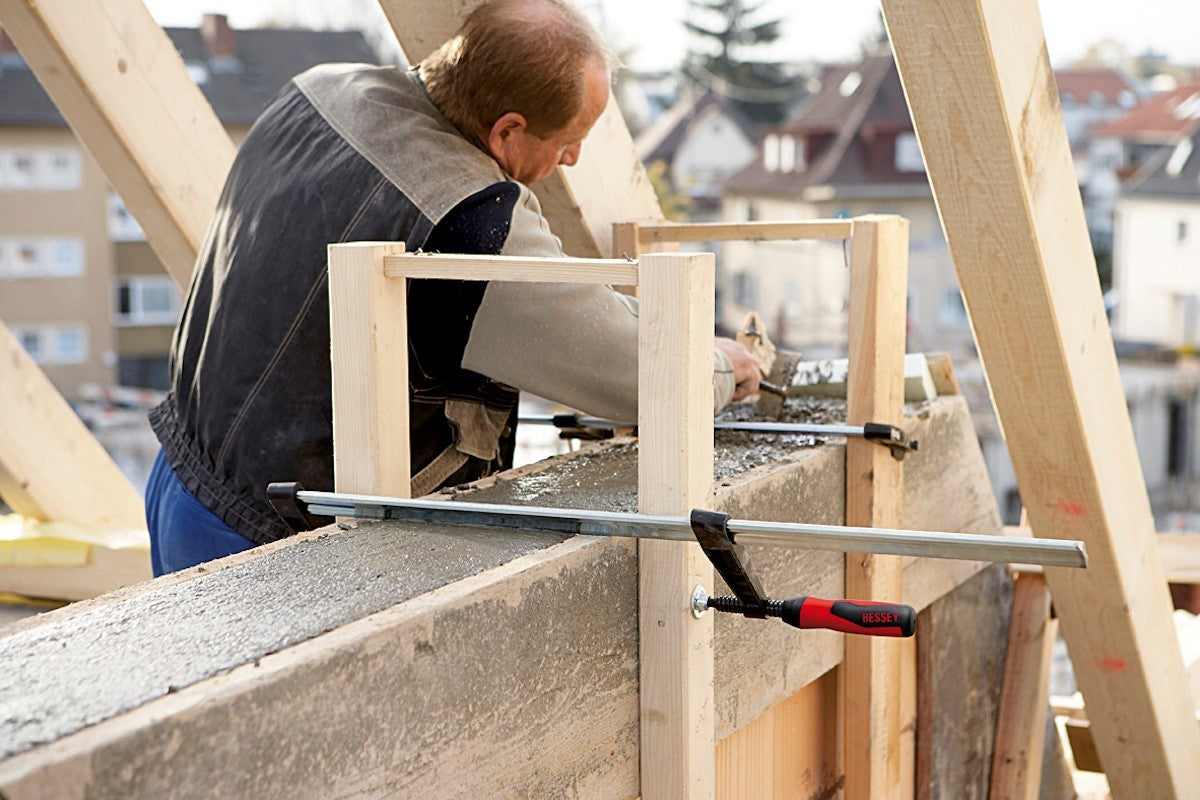 Bessey Set of 4 Quick Action Clamps TG Series 600mm Soft Grip Handle in use on woodworking project