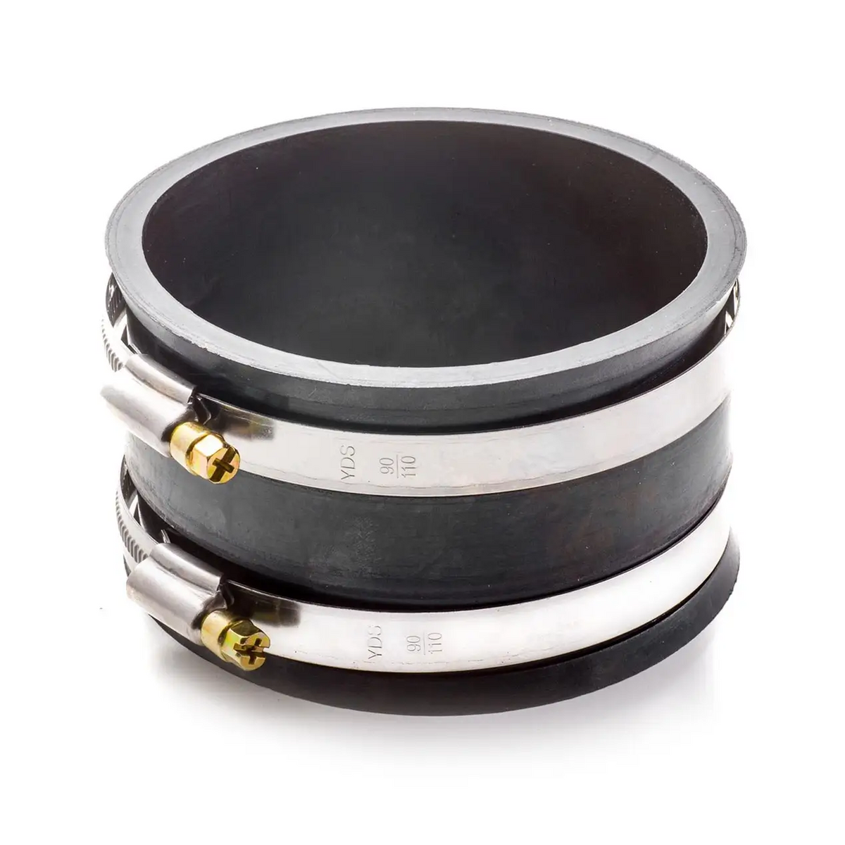Sherwood Flex Cuff Connector 6in (152mm) shown with clamps for easy installation
