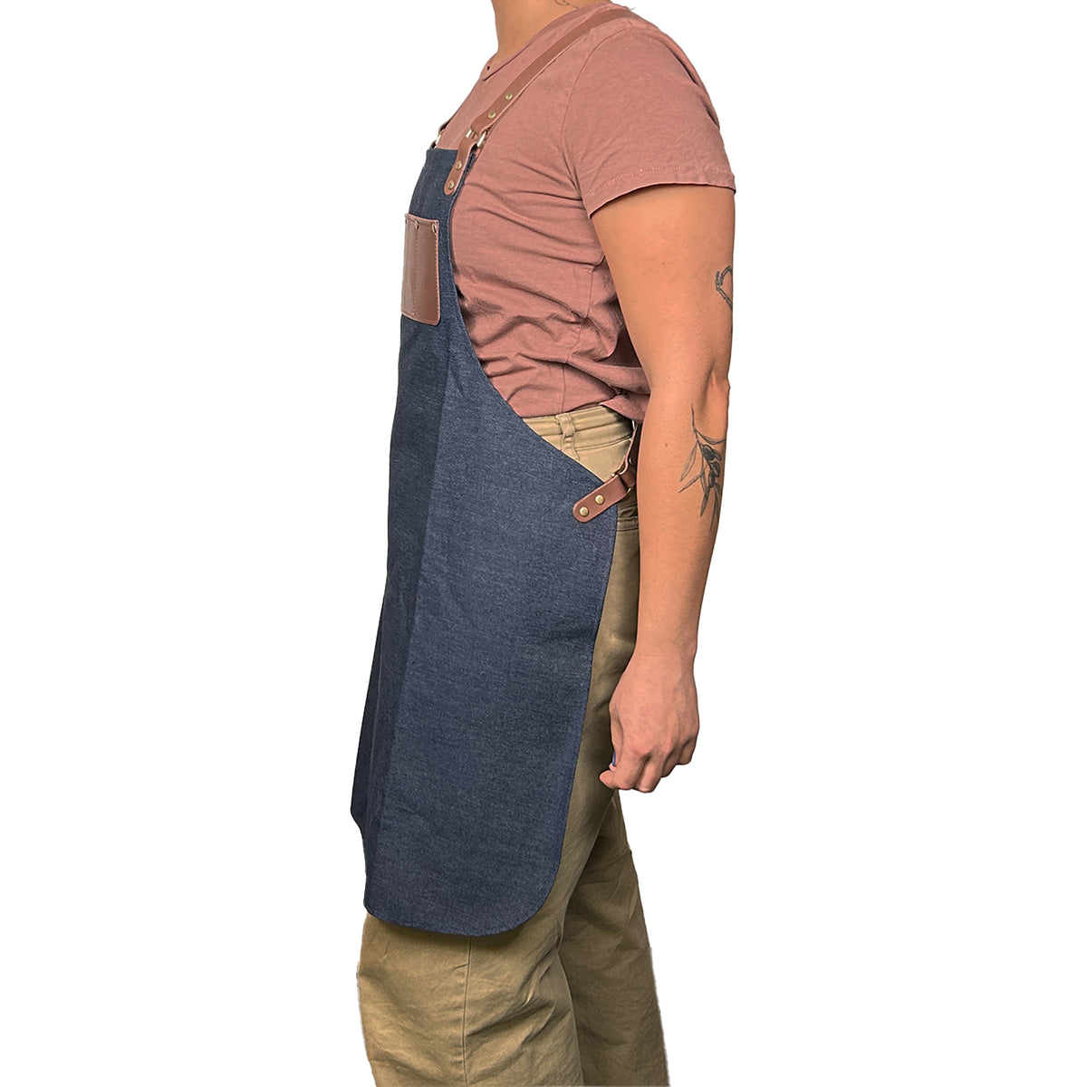 En Mina Basic Apron 2 Pockets Denim & Tan Leather