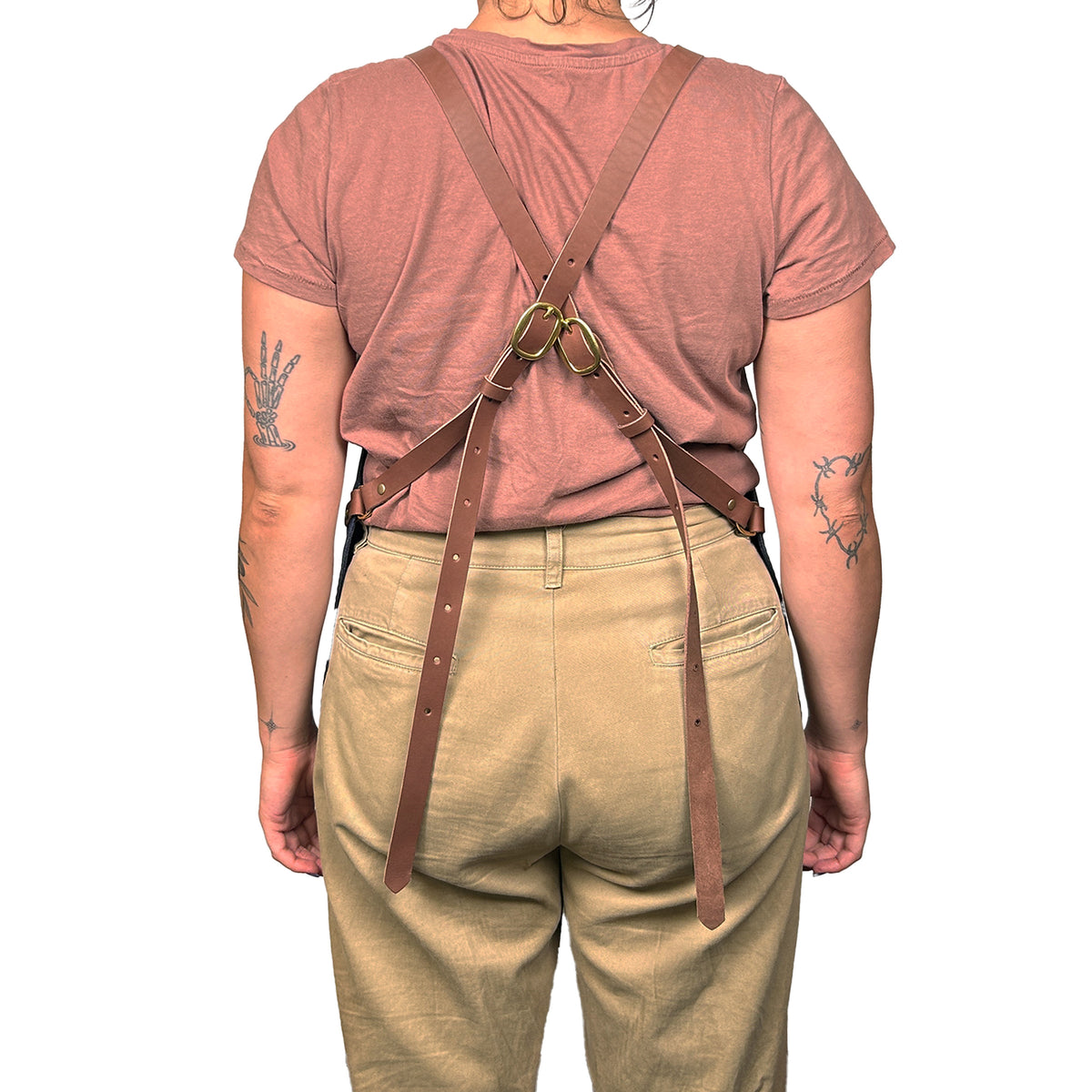 En Mina Carvers Apron 3 Pockets Denim & Tan Leather
