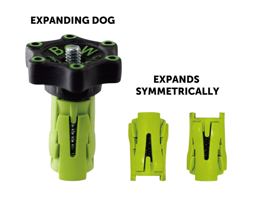 Bow Products Pack of Dogs woodworking bench dogs, featuring expandable design with hex bolt and ergonomic bow knob
