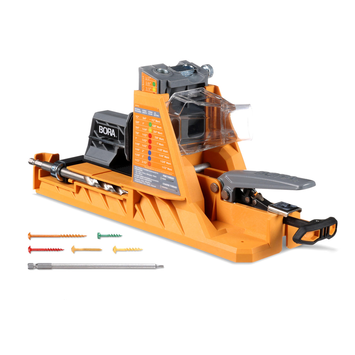 BORA Tool Auto Jig setting drill guide and bit collar automatically for accurate pocket holes