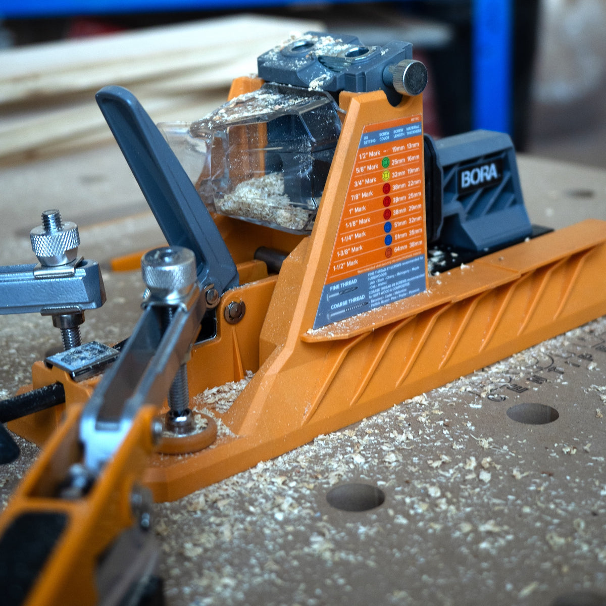 BORA Tool Auto Jig in action, automatically adjusting for wood thickness