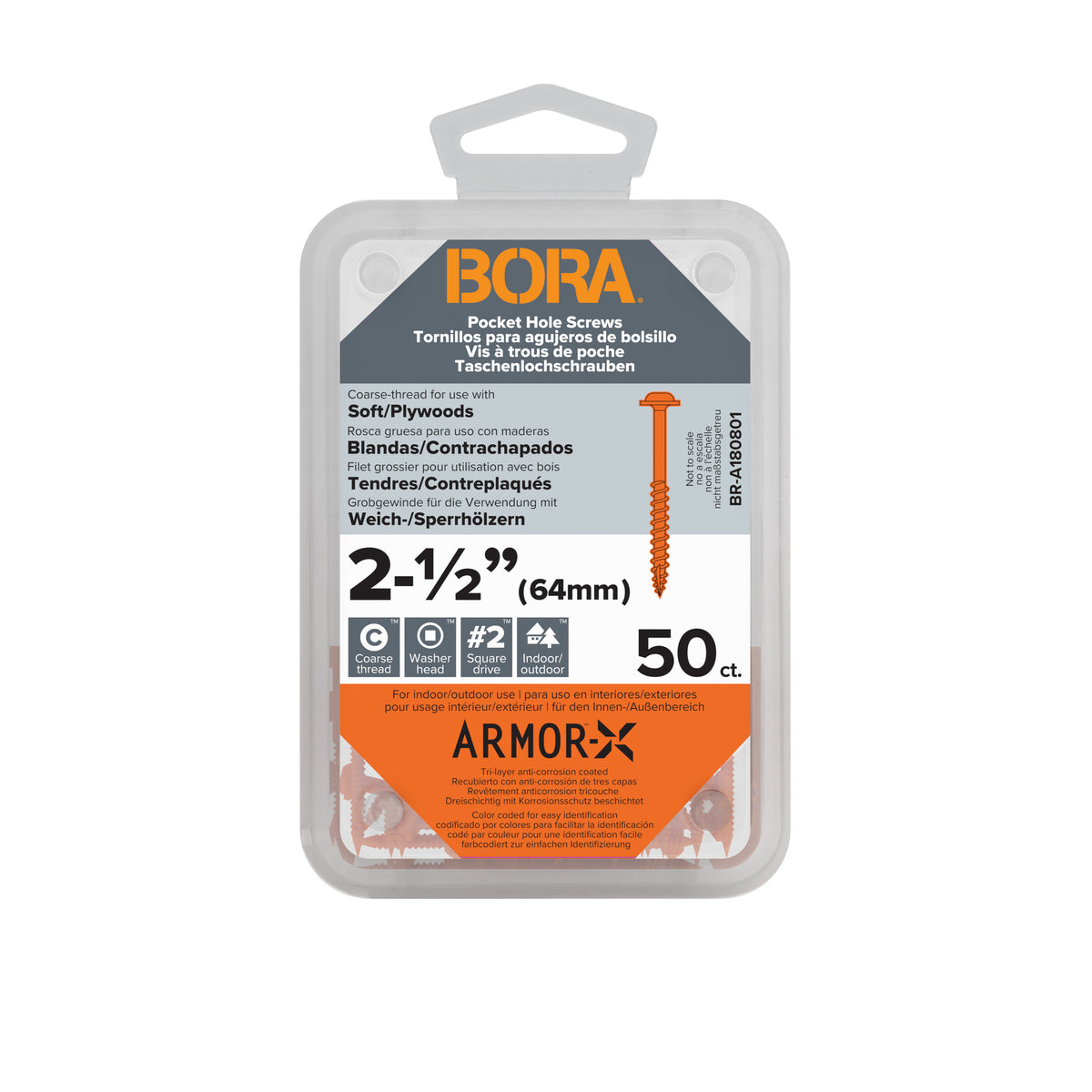 BORA Tool 8Gx63mm Coarse Pocket Wood Screws SQD Pack of 50 in Australian woodworking tools store