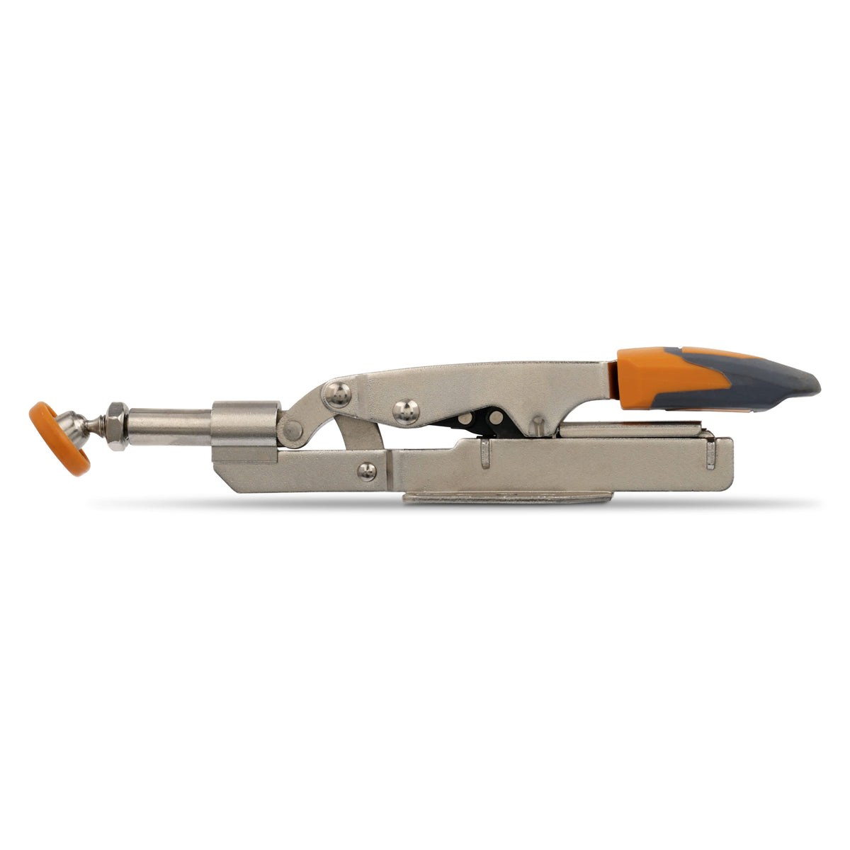 BORA Tool Large Auto Adjust Inline Toggle Clamp in action, showing 19mm reach