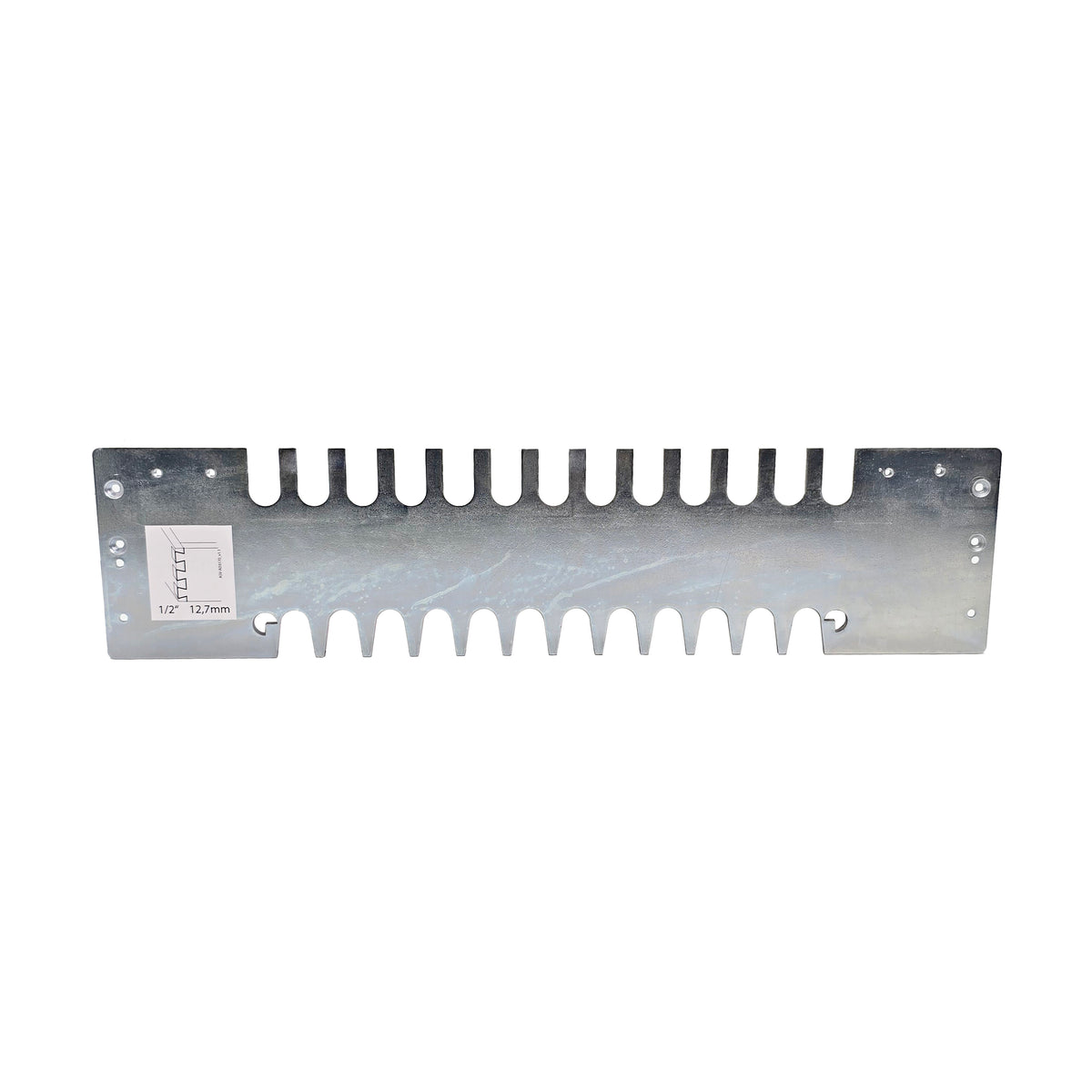 Trend 1/2in Through Dovetail Template for 300mm Dovetail Jig, laser-cut zinc-plated steel for 1/2in through dovetails on 8-17mm thick material