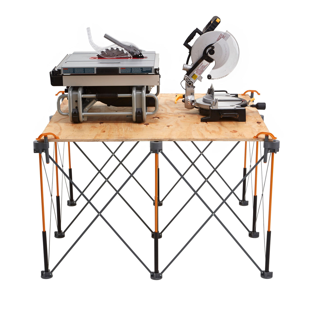 BORA Centipede Work Stand 1200 x 1200mm with Carry Bag in use at a job site