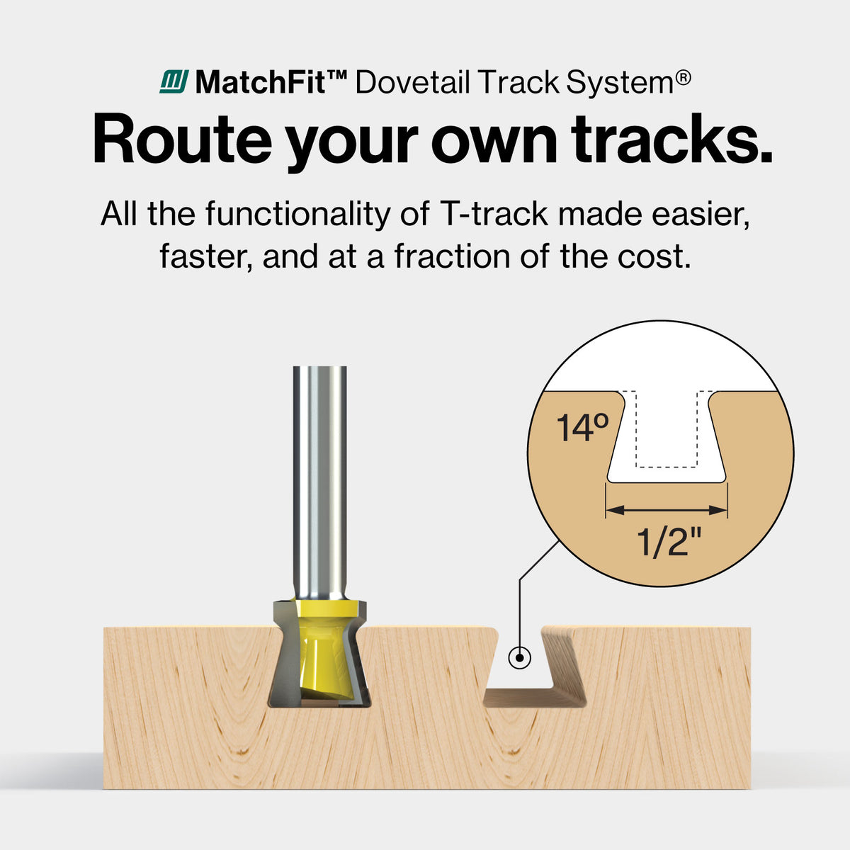 MicroJig MatchFit Dovetail Track Nut Hardware Kit in action with dovetail groove for versatile woodworking setups