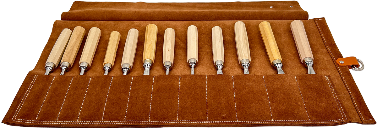 En Mina 12 Pocket Suede Chisel Roll