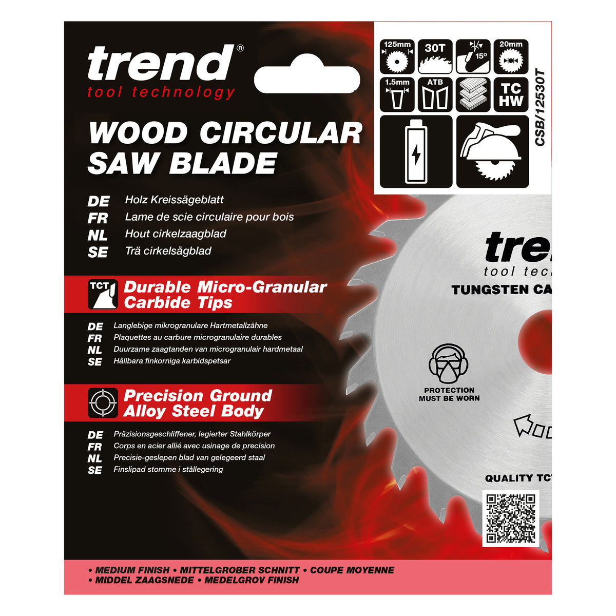 Trend 125mm x 20mm x 30T Thin Kerf General Purpose Cordless Circular Saw Blade