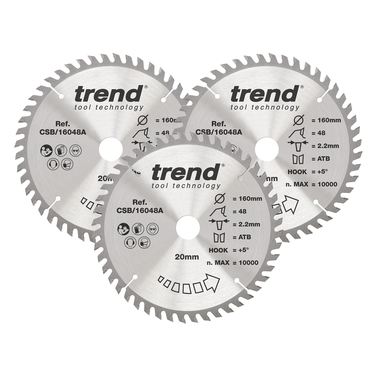 Trend 3-Piece 160mm x 20mm x 48T Wood Circular Saw Blade Set